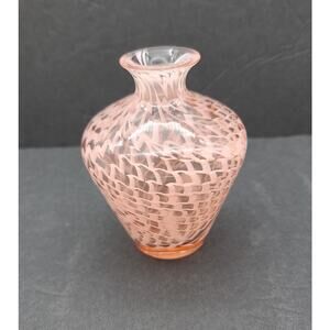 Vintage Mauve Pink / White Swirl Feathered Glass Perfume Bottle NO Stopper4" T